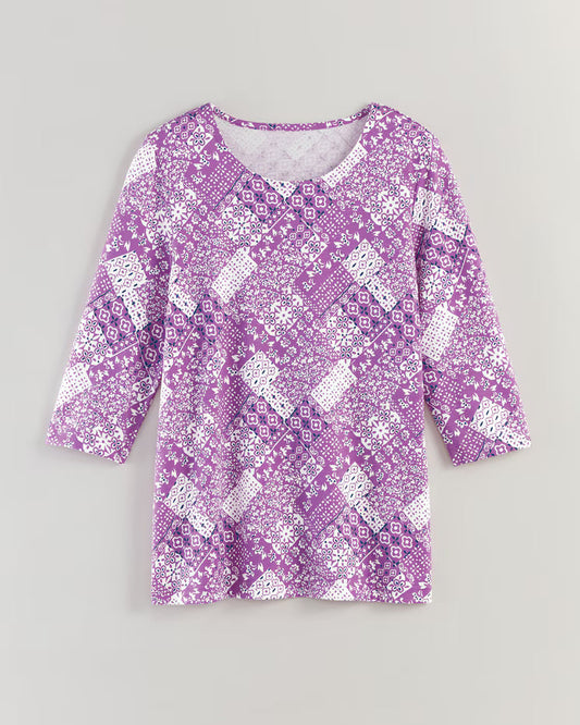 BLAIR Women’s Top Three-Quarter Sleeve Patchwork Tee (Women Plus) - x3