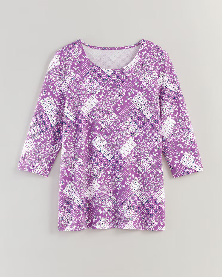 BLAIR Women’s Top Three-Quarter Sleeve Patchwork Tee (Misses) - x3