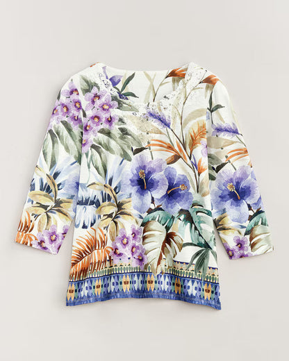 BLAIR Women’s Top Alfred Dunner Santa Fe Tropical Border Knit Top (Misses) - x2