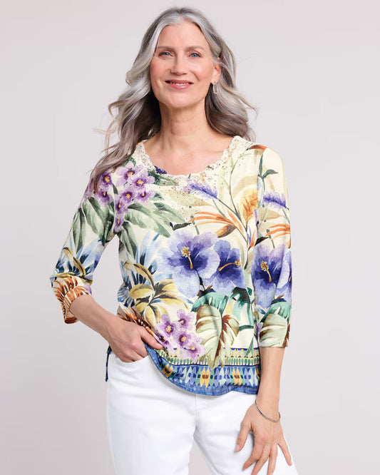 BLAIR Women’s Top Alfred Dunner Santa Fe Tropical Border Knit Top (Misses) - x2