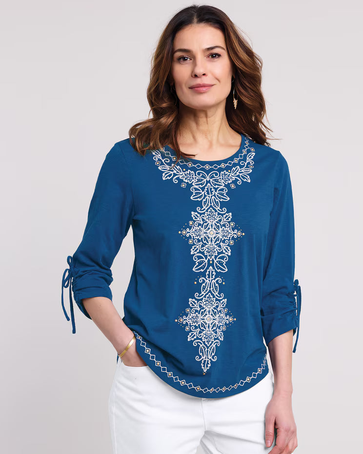 BLAIR Women’s Top Alfred Dunner Summer Solstice Embroidery Knit Top (Women Plus) - x2