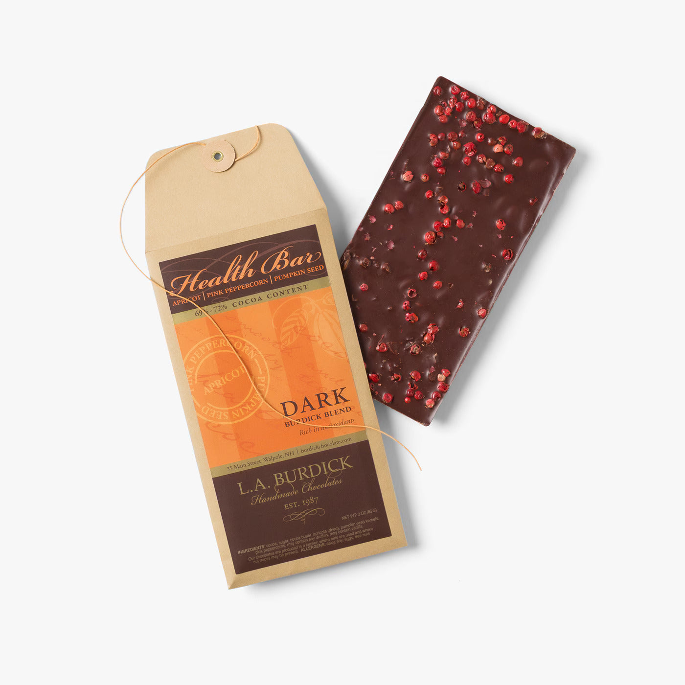 L.A. Burdick Chocolates Apricot, Peppercorn, Pumpkin Seed Health Bar