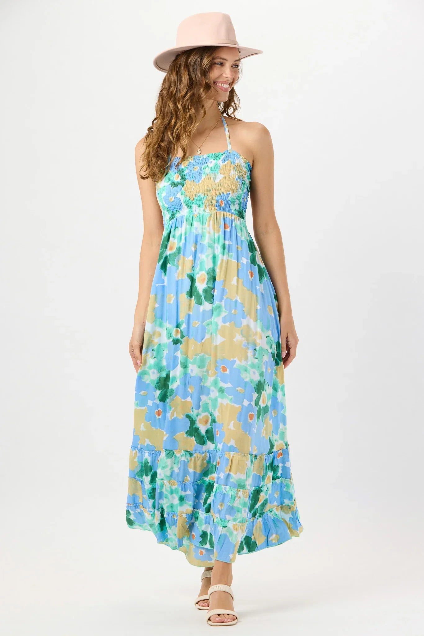 Tiare Hawaii Bellini Maxi Dress - Watercolor Dreams Teal Yellow