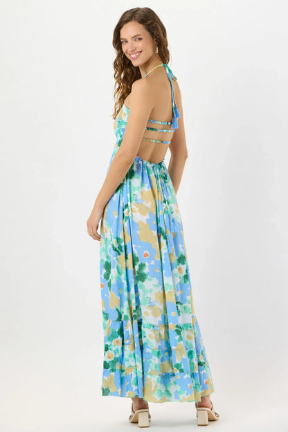Tiare Hawaii Bellini Maxi Dress - Watercolor Dreams Teal Yellow