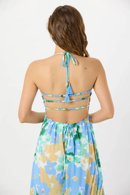 Tiare Hawaii Bellini Maxi Dress - Watercolor Dreams Teal Yellow