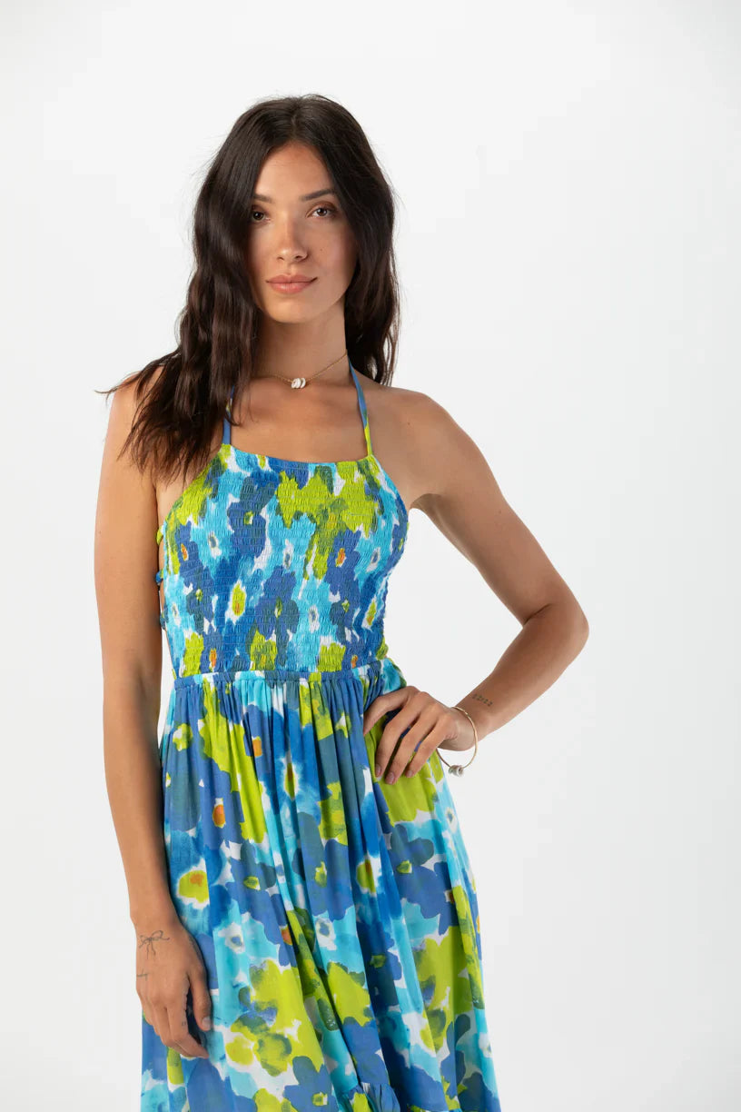 Tiare Hawaii Bellini Midi Dress - Watercolor Dreams Blue