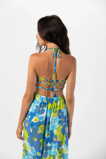 Tiare Hawaii Bellini Midi Dress - Watercolor Dreams Blue