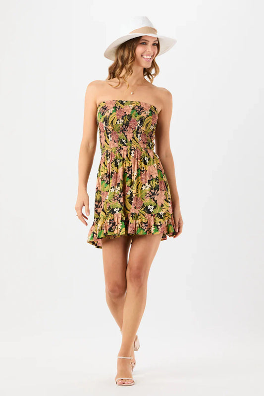 Tiare Hawaii Boracay Mini Dress - Molokai Floral Black