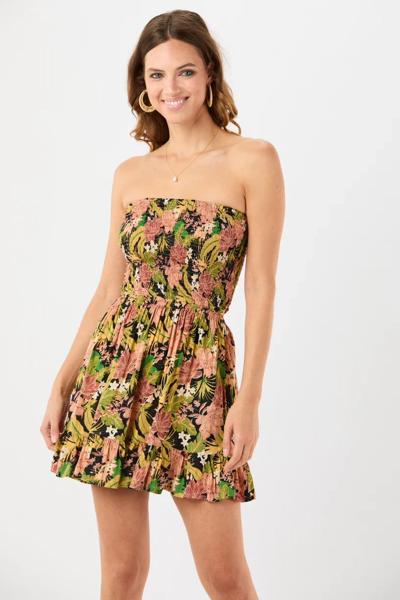 Tiare Hawaii Boracay Mini Dress - Molokai Floral Black