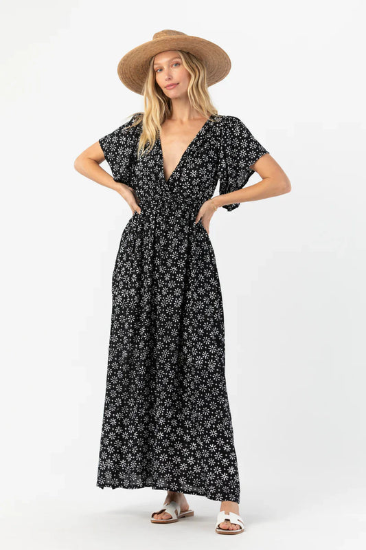 Tiare Hawaii Bowie Maxi Dress - Batik Sun Black White