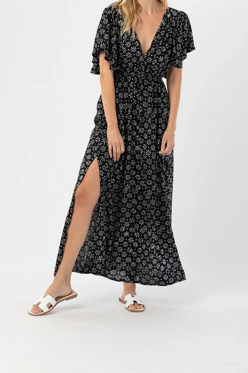 Tiare Hawaii Bowie Maxi Dress - Batik Sun Black White