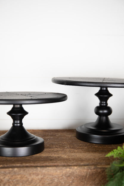 Decorator's Warehouse 13” Black Wood & Metal Cake Stand - Set of 2