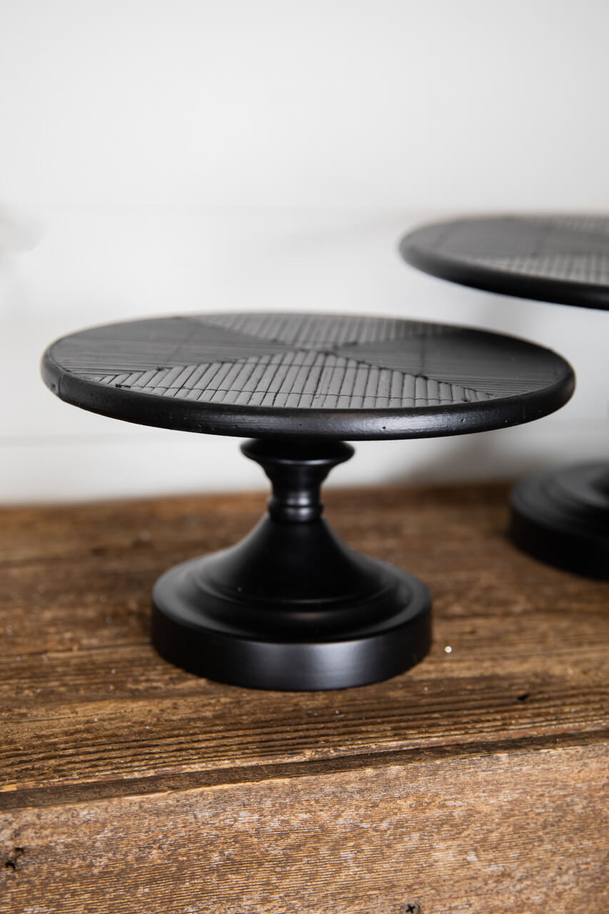 Decorator's Warehouse 13” Black Wood & Metal Cake Stand - Set of 2