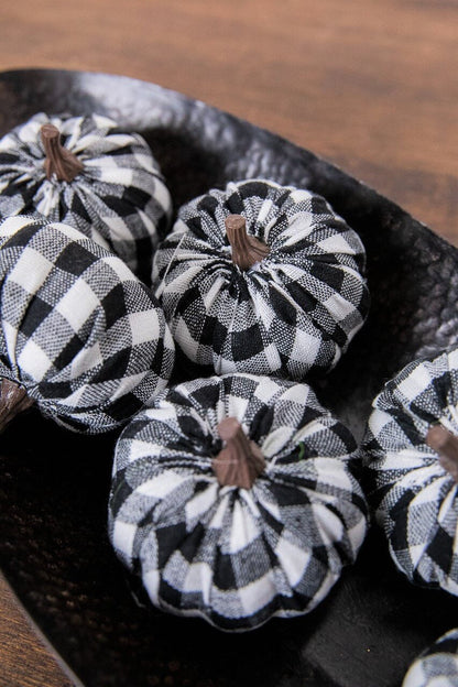Decorator's Warehouse 3” Fabric Black Plaid Pumpkin - Set of 6