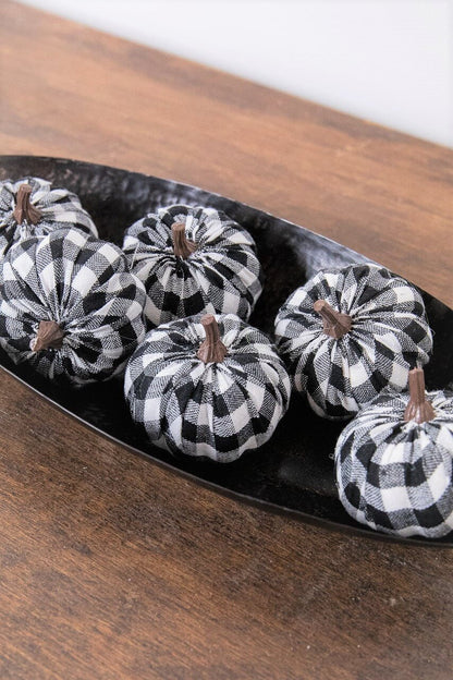 Decorator's Warehouse 3” Fabric Black Plaid Pumpkin - Set of 6