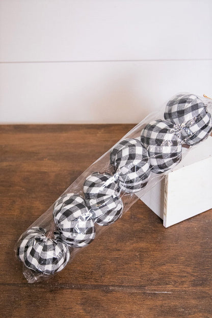 Decorator's Warehouse 3” Fabric Black Plaid Pumpkin - Set of 6