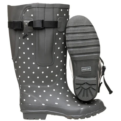 Jileon Rain Boots Extra Wide Calf Womens' Rain Boots - Grey Spot - Up to 20 inch calf. Wide in Foot & Ankle