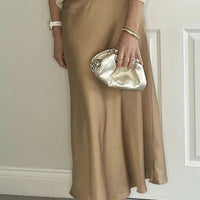 Cupshe Light Brown Satin Midi Skirt (x2)