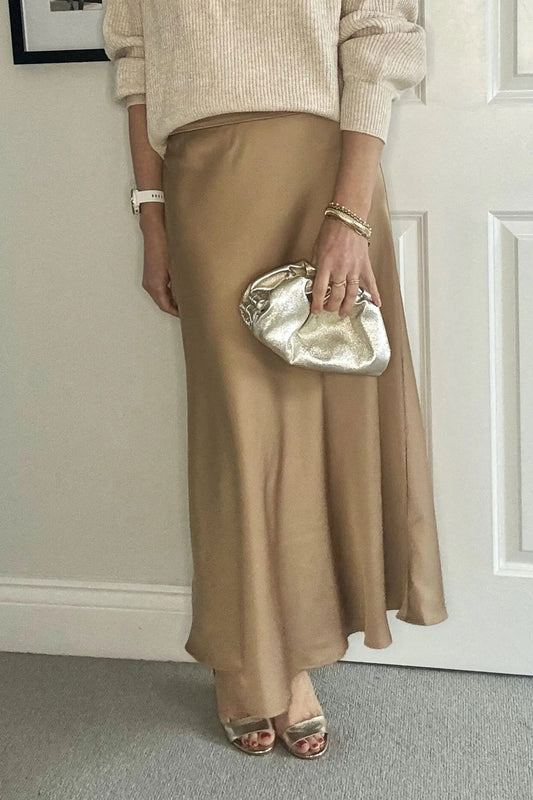 Cupshe Light Brown Satin Midi Skirt (x2)