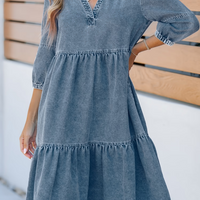 Cupshe Light Denim 3/4 Sleeve Mini Dress