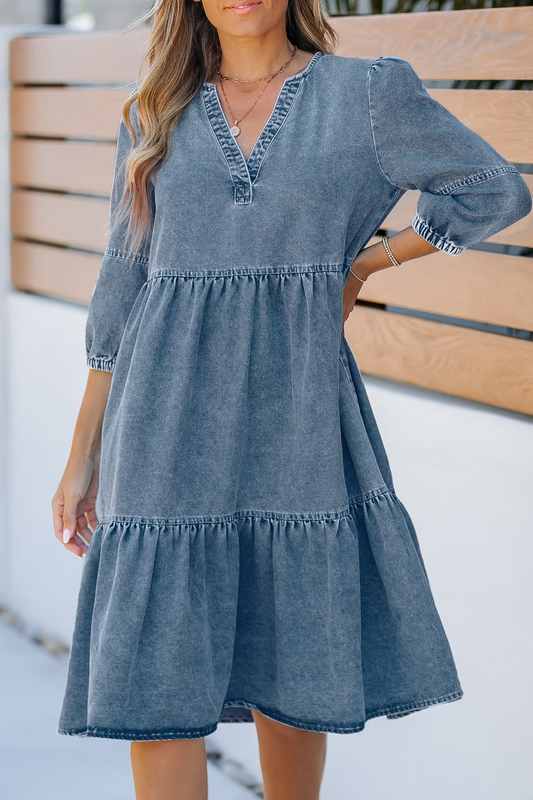 Cupshe Light Denim 3/4 Sleeve Mini Dress