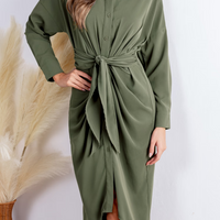 Cupshe Sage Collared Front Button Midi Shirt Dress