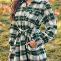 Cupshe Green Plaid Front Button Mini Shirt Dress