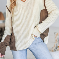 Cupshe Contrast Trim Ribbed V-Neck Pullover (x2)