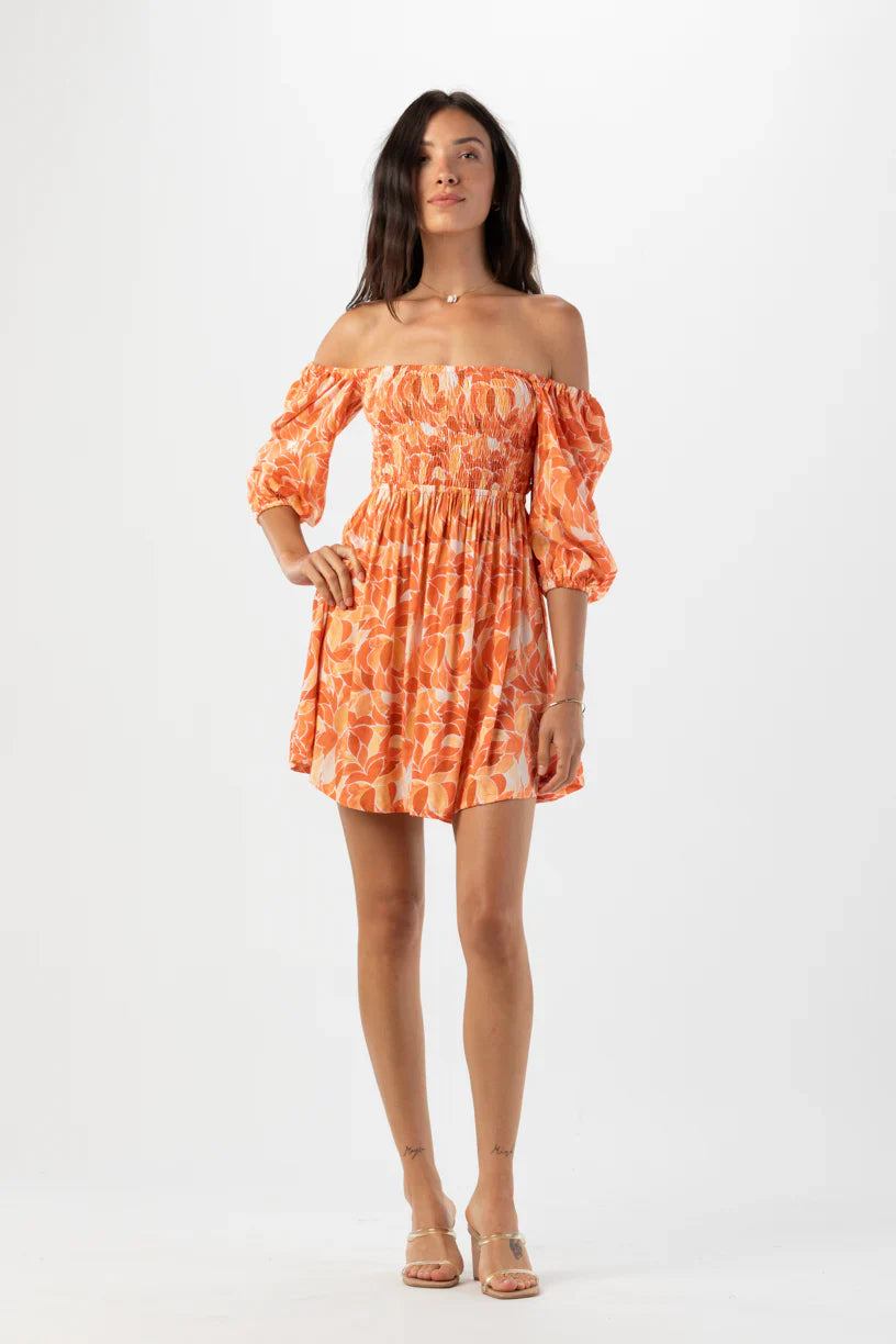 Tiare Hawaii Callum Mini Dress - Scattered Petals Gold