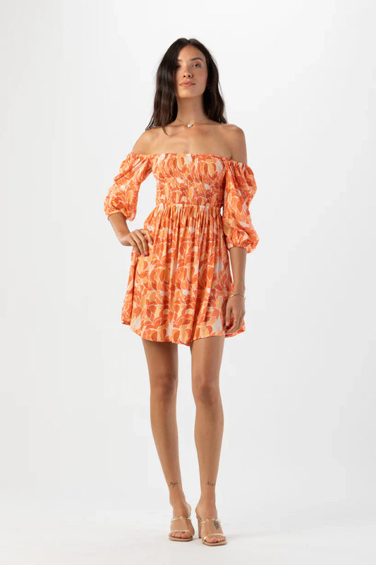 Tiare Hawaii Callum Mini Dress - Scattered Petals Gold