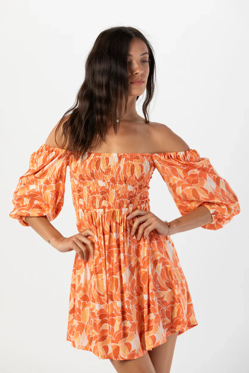 Tiare Hawaii Callum Mini Dress - Scattered Petals Gold