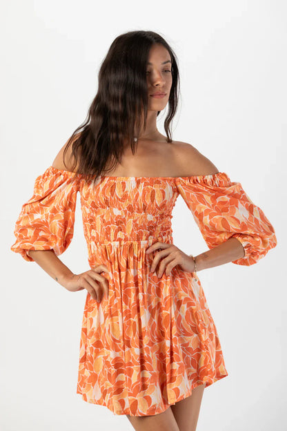 Tiare Hawaii Callum Mini Dress - Scattered Petals Gold