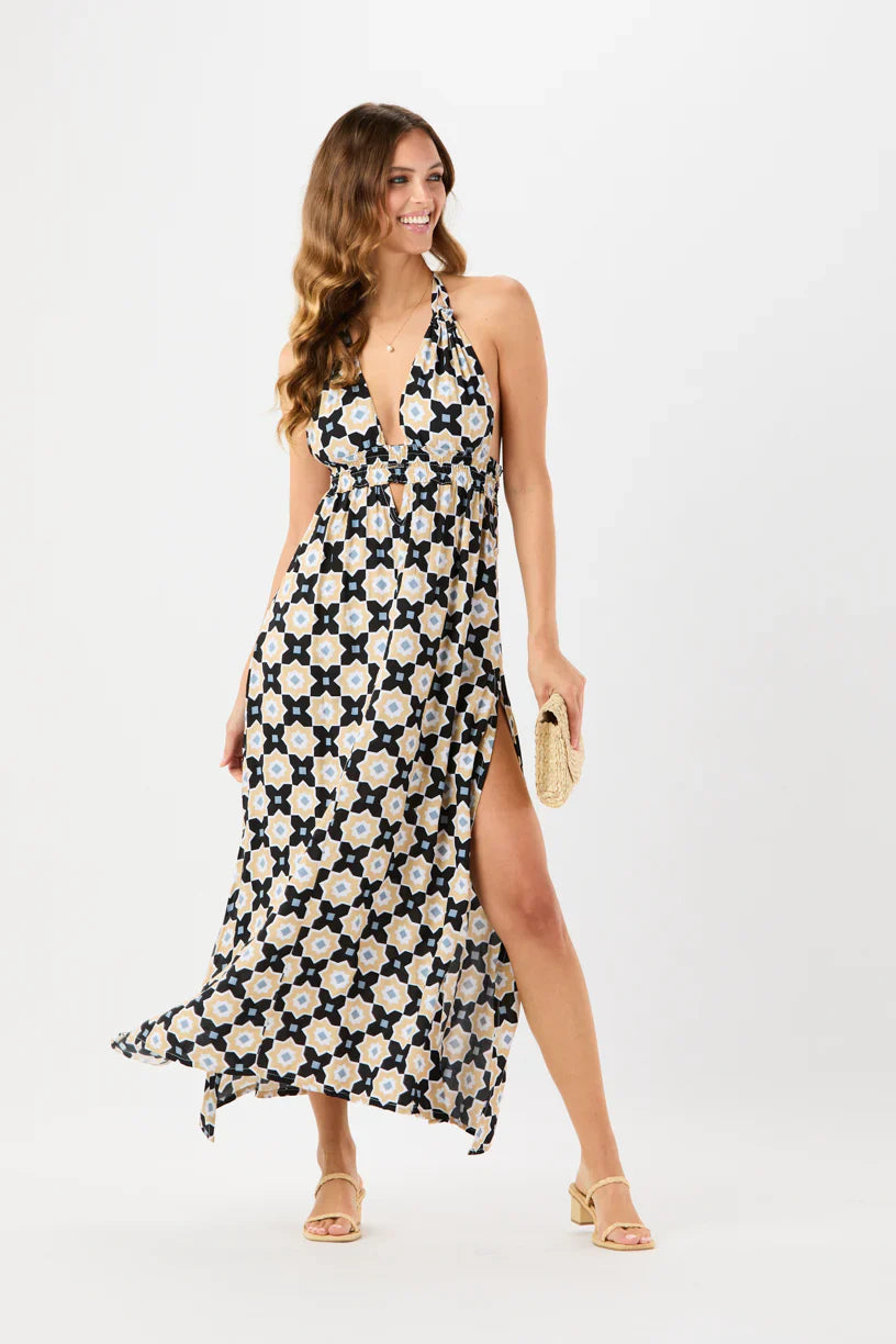 Tiare Hawaii Camellia Maxi Dress - Casablanca Black Sand