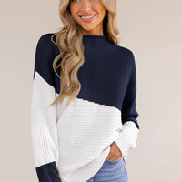 Cupshe Asymmetrical Colorblock Standing Collar Sweater