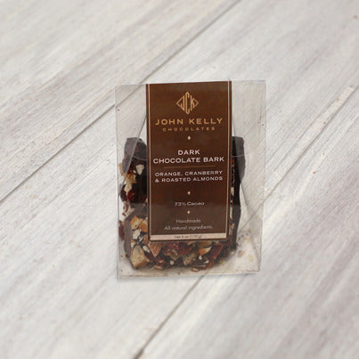 John Kelly Chocolates Dark Chocolate Bark with Orange, Cranberries and Roasted Almonds