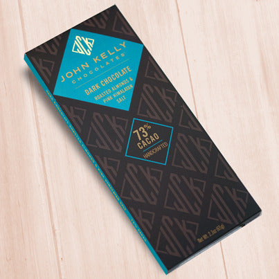 John Kelly Chocolates Dark Chocolate Bar with Roasted Almonds & Pink Himalayan Salt