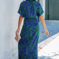 Cupshe Blue Animal Print Collared Midi Dress