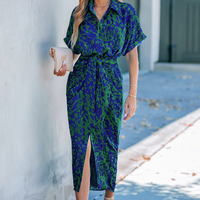 Cupshe Blue Animal Print Collared Midi Dress