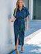 Cupshe Blue Animal Print Collared Midi Dress