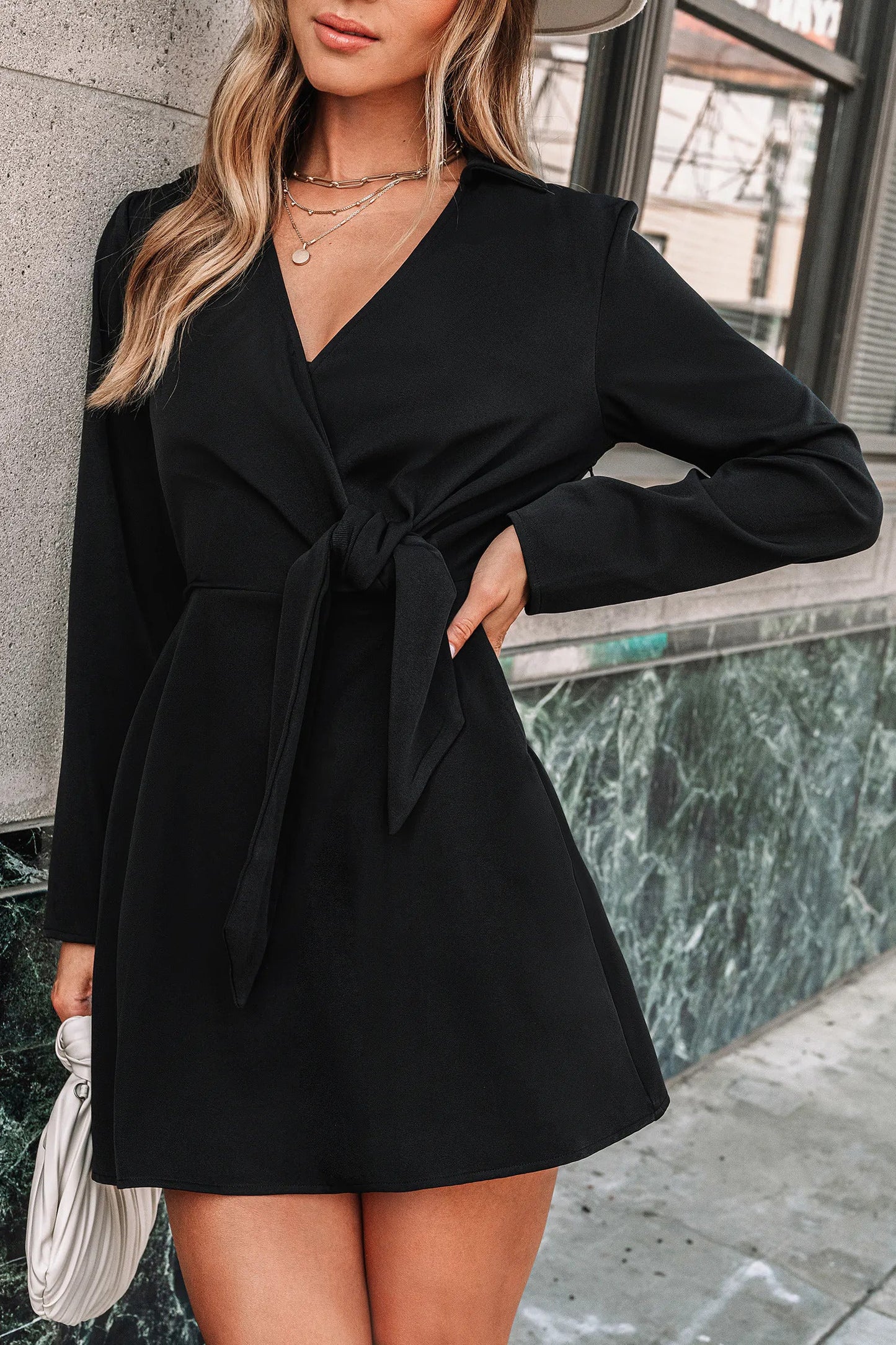 Cupshe Black Surplice Long Sleeve Mini Dress