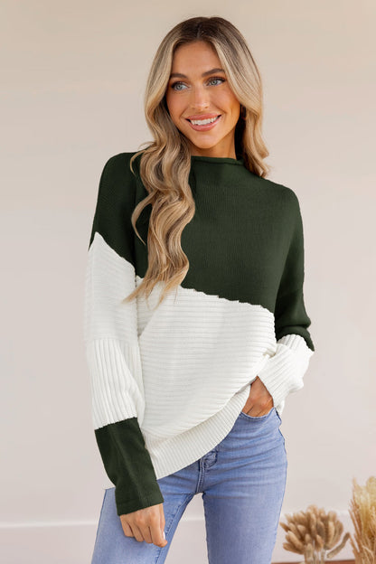 Cupshe Asymmetrical Colorblock Standing Collar Sweater