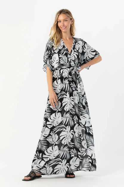Tiare Hawaii Elise Maxi Dress - Monstera Black