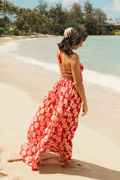 Tiare Hawaii Bellini Maxi Dress - Lanai Floral Red