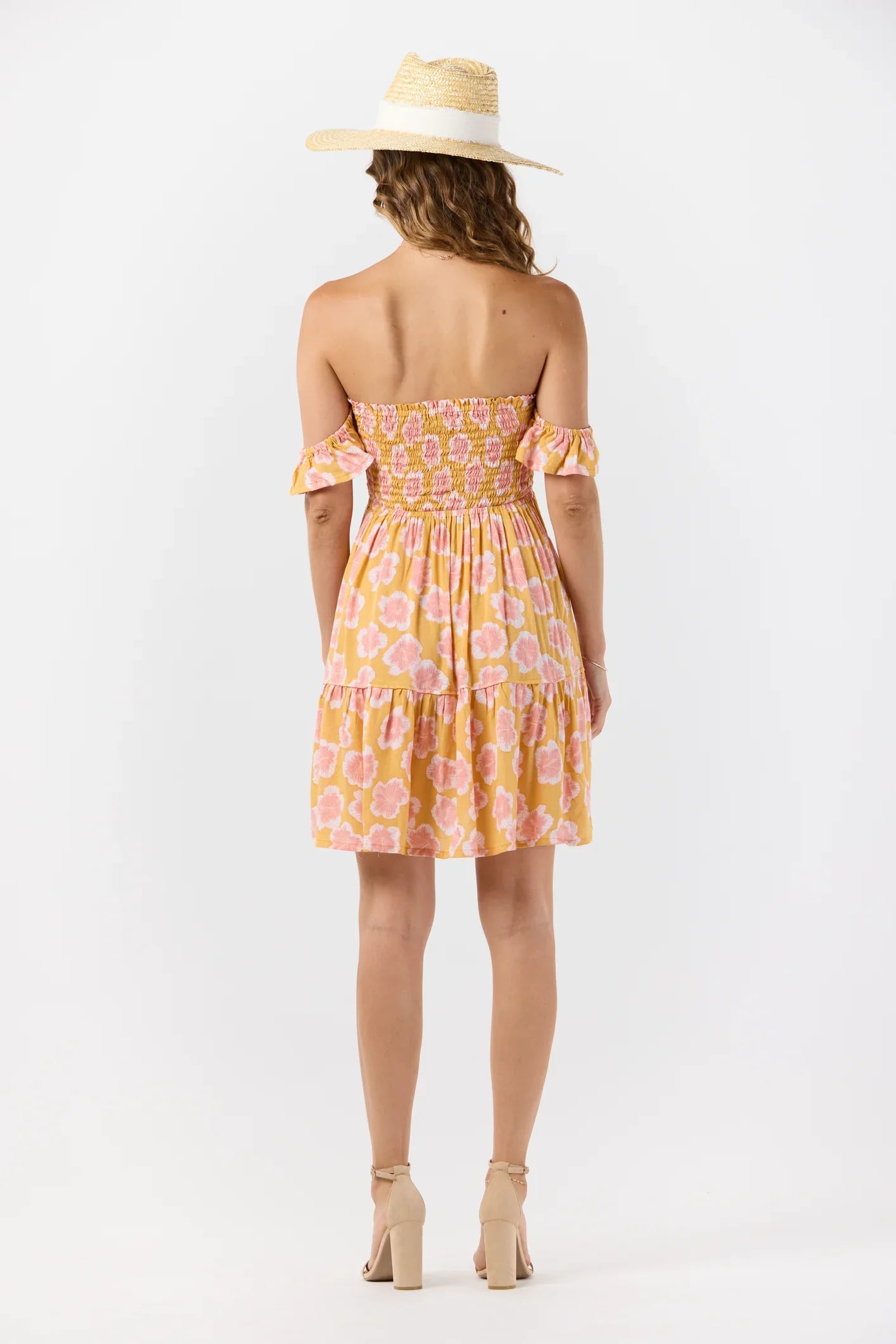 Tiare Hawaii French Mini Dress - Kahala Hibiscus Gold