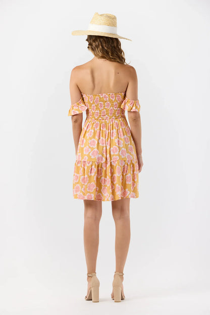 Tiare Hawaii French Mini Dress - Kahala Hibiscus Gold