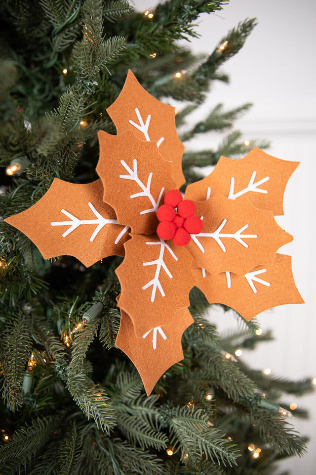 Decorator's Warehouse 22” x 12" Gingerbread Poinsettia Stem with Red Berries