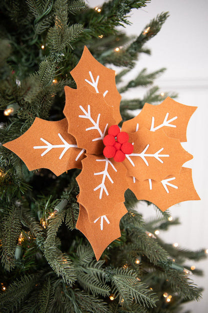 Decorator's Warehouse 22” x 12" Gingerbread Poinsettia Stem with Red Berries