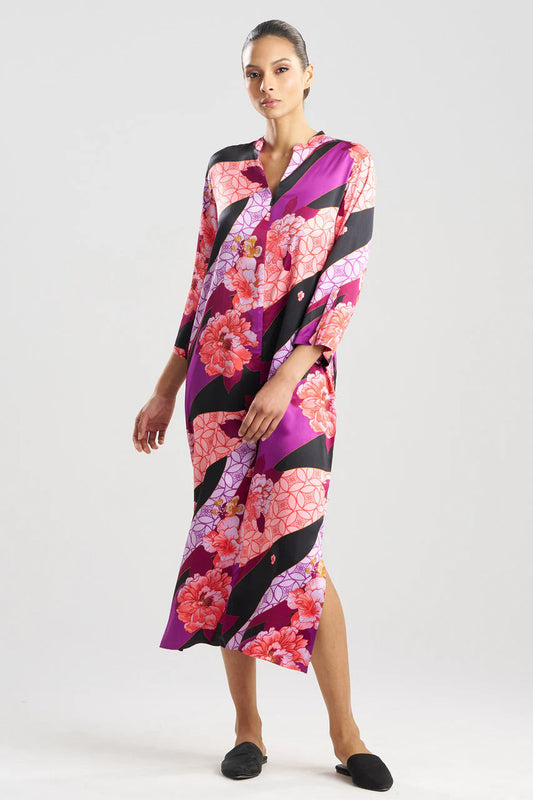 Natori Floral Tapestry Satin Caftan