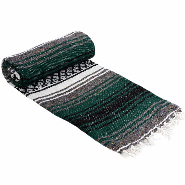 Mexican Blankets Forest Green, Charcoal, and White La Montana Mexican Blanket