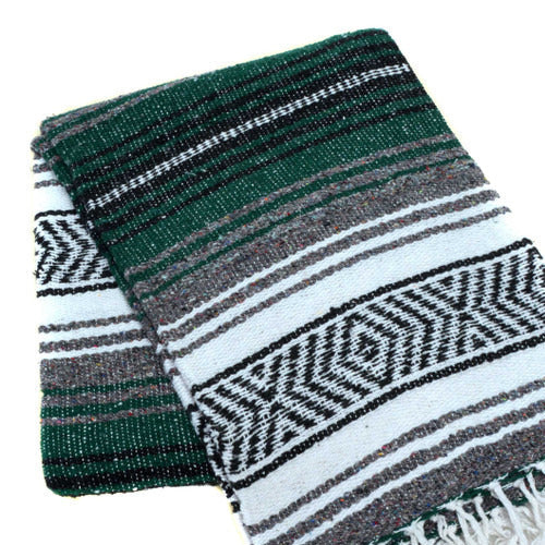 Mexican Blankets Forest Green, Charcoal, and White La Montana Mexican Blanket